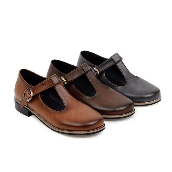 ⁦Women Flats Round Toe Shallow Mouth Mary Jane  Ankle Strap Buckle⁩ - الصورة ⁦5⁩