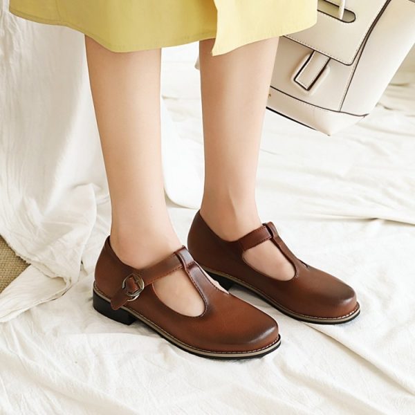 ⁦Women Flats Round Toe Shallow Mouth Mary Jane  Ankle Strap Buckle⁩ - الصورة ⁦4⁩