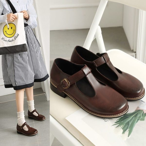 ⁦Women Flats Round Toe Shallow Mouth Mary Jane  Ankle Strap Buckle⁩ - الصورة ⁦2⁩