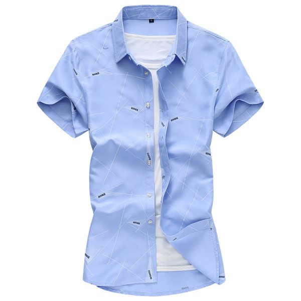 ⁦Men Short Sleeve Cotton Flower Shirt Mens Dress Shirts⁩ - الصورة ⁦2⁩