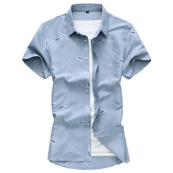 ⁦Men Short Sleeve Cotton Flower Shirt Mens Dress Shirts⁩ - الصورة ⁦6⁩