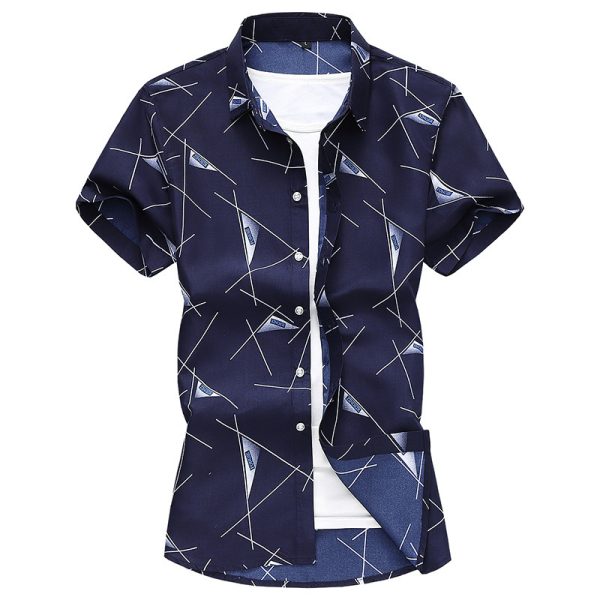 ⁦Men Short Sleeve Cotton Flower Shirt Mens Dress Shirts⁩ - الصورة ⁦4⁩