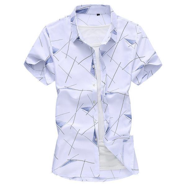 ⁦Men Short Sleeve Cotton Flower Shirt Mens Dress Shirts⁩ - الصورة ⁦7⁩