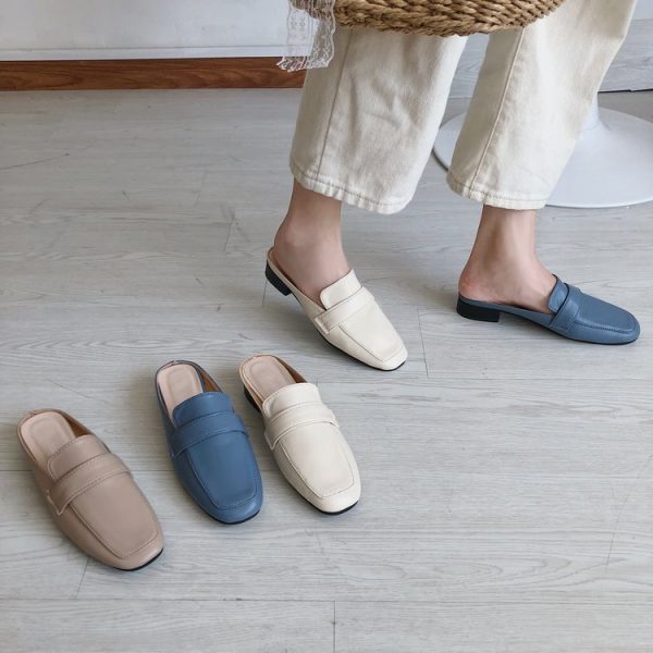 ⁦Womens Flats Shoes Mules Slippers Cover Toe Loafers Pu⁩ - الصورة ⁦4⁩
