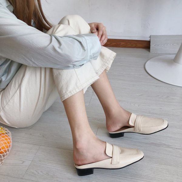 ⁦Womens Flats Shoes Mules Slippers Cover Toe Loafers Pu⁩ - الصورة ⁦3⁩