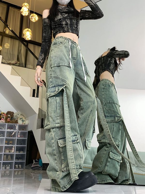 ⁦Vintage Jeans Worn Looking Washed-out Overalls For Women⁩ - الصورة ⁦6⁩