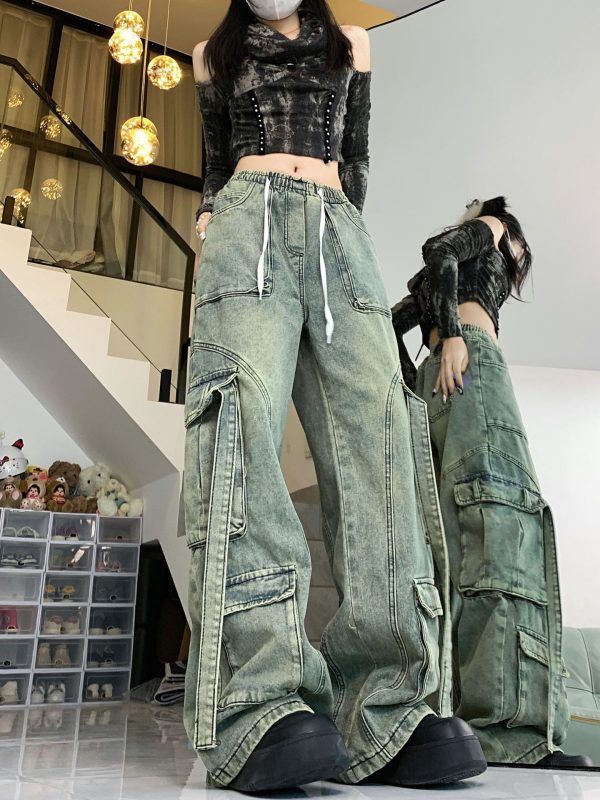 ⁦Vintage Jeans Worn Looking Washed-out Overalls For Women⁩ - الصورة ⁦7⁩