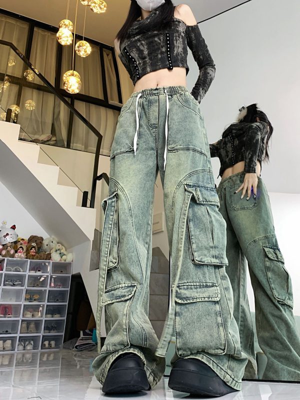 ⁦Vintage Jeans Worn Looking Washed-out Overalls For Women⁩ - الصورة ⁦9⁩