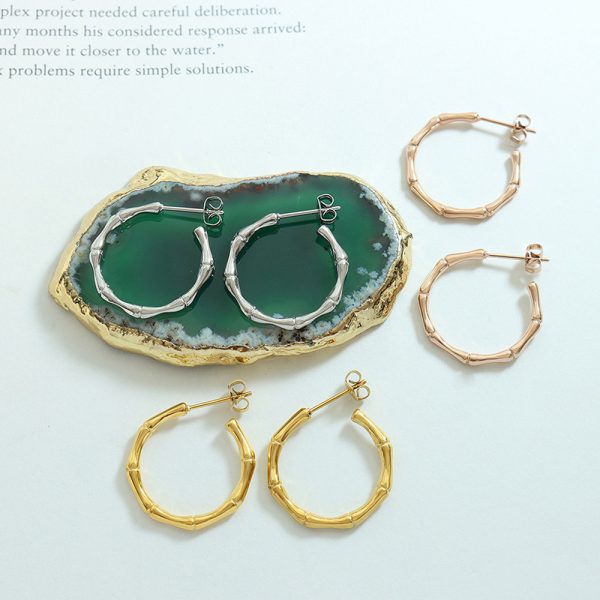 ⁦All-match Bone Joint Titanium Steel 18K Gold Plating C- Shaped Trending Earrings⁩ - الصورة ⁦2⁩