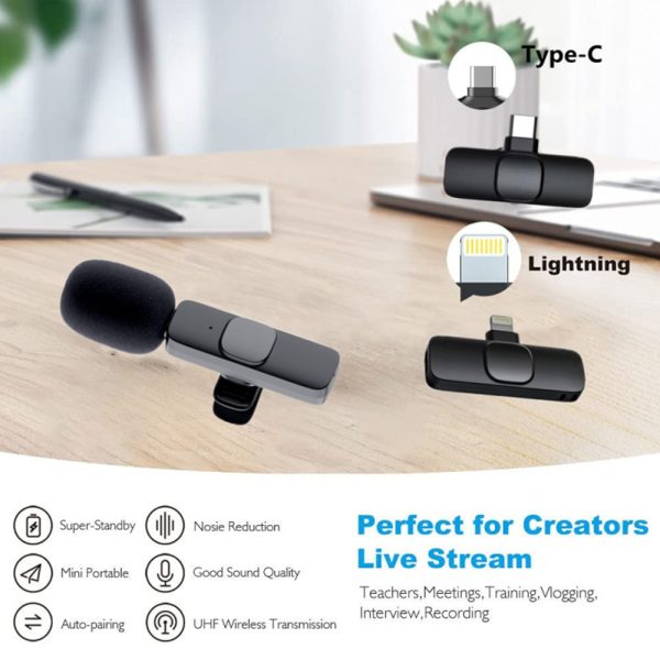 ⁦Wireless Lavalier Microphone Portable Audio Video Recording Mini Mic For I Phone Android Long Battery Life Live Broadcast Gaming⁩ - الصورة ⁦3⁩
