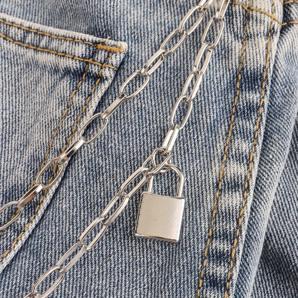 ⁦Double Metal Lockhead Chain Hip Hop Men And Women With Silver Punk Hollowed-out Chain Bundy Hip Hop Jeans Accessories⁩ - الصورة ⁦8⁩