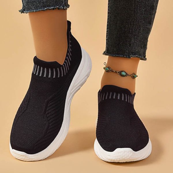 ⁦Striped Flat Sneakers Fashion Lightweight Breathable Socks Flats Shoes For Women Slip On Sports Shoes⁩ - الصورة ⁦8⁩