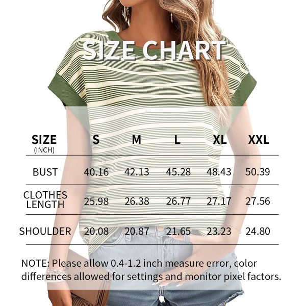 ⁦Women's Striped Short Sleeve T-Shirts Casual Loose Fit Color Block Crew Neck Summer Tops⁩ - الصورة ⁦4⁩