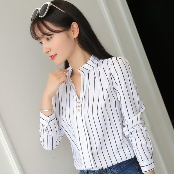 ⁦Temperament wild striped long-sleeved shirt⁩ - الصورة ⁦7⁩