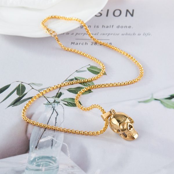 ⁦Halloween Skull Necklace Personality Punk Necklace Men Fashion Titanium Steel Accessories⁩ - الصورة ⁦6⁩