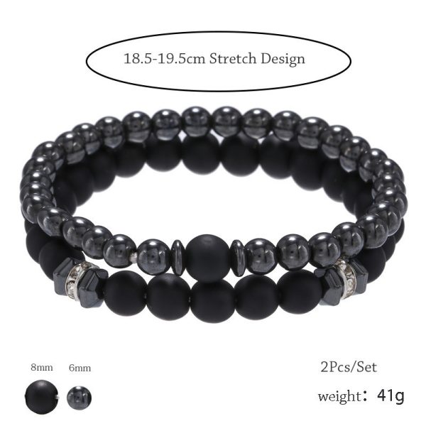 ⁦European And American Jewelry 8mm Black Frosted Copper Bead Spot Drill Spacer Elastic Set Bracelet Accessories Wholesale Men⁩ - الصورة ⁦2⁩