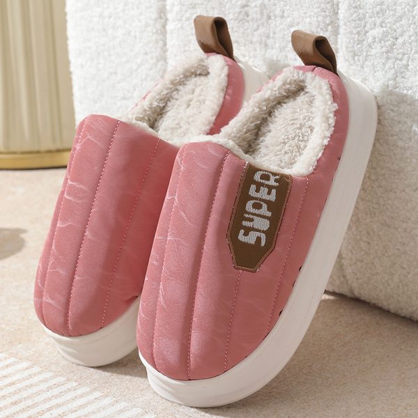 ⁦Striped Home Slippers Waterproof Thick-soled Non-slip Indoor Warm Plush Slippers Women Floor House Shoes Men Couple Autumn And Winter⁩ - الصورة ⁦9⁩