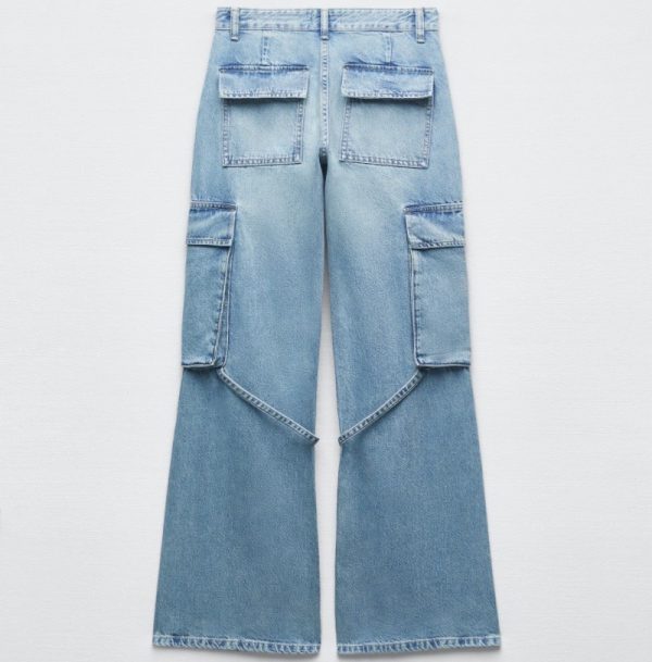 ⁦Women's Fashion Loose Strap Accessories Mid Waist Cargo Jeans⁩ - الصورة ⁦2⁩