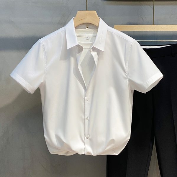 ⁦Striped Shirt Men's Short-sleeved Casual Shirts Slim Business Shirt⁩ - الصورة ⁦4⁩