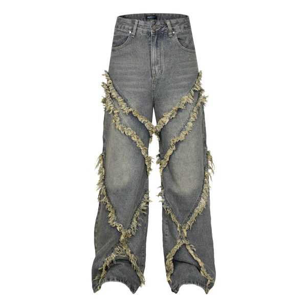 ⁦Wash Distressed Stitching Jeans With Whiskers Same Style For Men And Women⁩ - الصورة ⁦3⁩