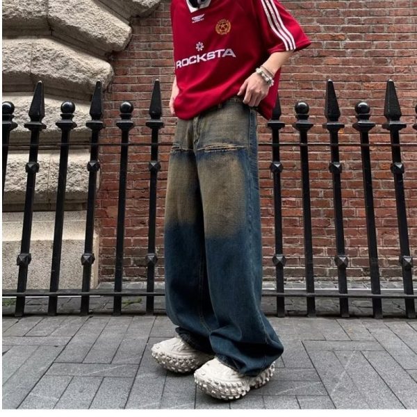 ⁦Contrast Color Retro Jeans For Men And Women⁩ - الصورة ⁦5⁩