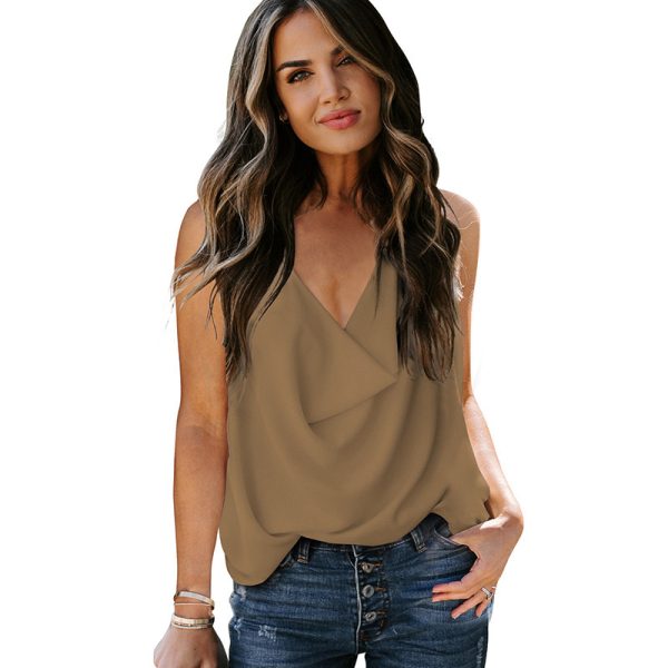 ⁦Top Loose V-neck Chiffon Tank Top Women⁩ - الصورة ⁦3⁩