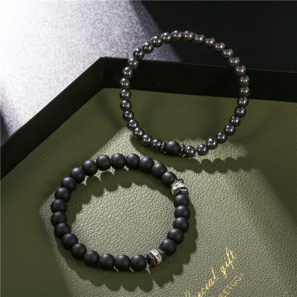 ⁦European And American Jewelry 8mm Black Frosted Copper Bead Spot Drill Spacer Elastic Set Bracelet Accessories Wholesale Men⁩ - الصورة ⁦6⁩