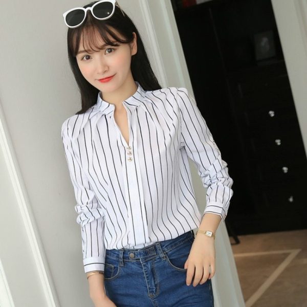 ⁦Temperament wild striped long-sleeved shirt⁩ - الصورة ⁦2⁩