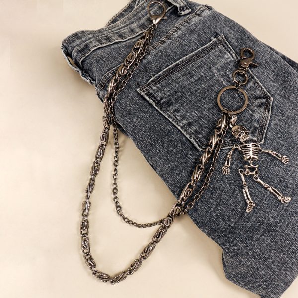 ⁦Hot Sellers For Both Men And Women Are Skeleton Skull Lockets Metal Guns Black Chain Pants Jeans Overalls Hip-hop Hipster Accessories Waist Ornaments⁩ - الصورة ⁦2⁩