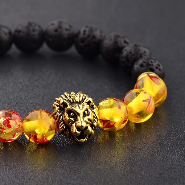 ⁦Black Lava Volcanic Stone Petal Beads Lion Head Accessories Men Domineering Bracelet⁩ - الصورة ⁦3⁩