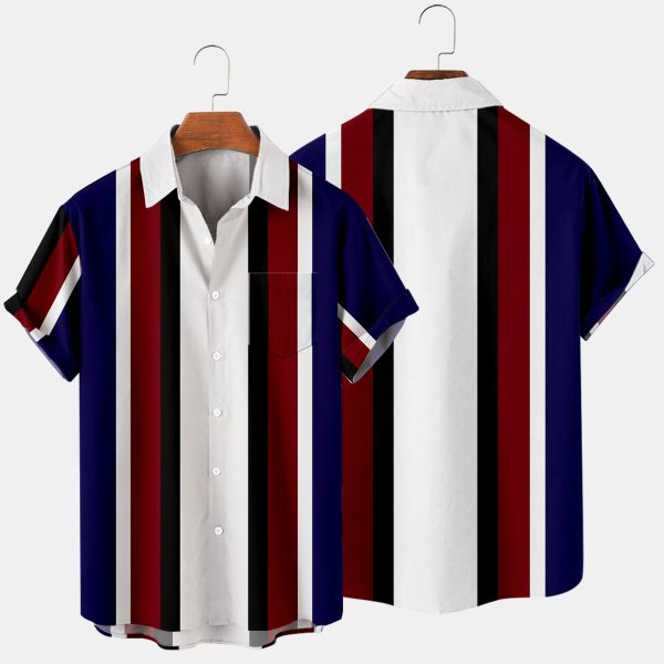 ⁦Striped Creative Digital Printing Shirts Men's Tops Shirts⁩ - الصورة ⁦3⁩