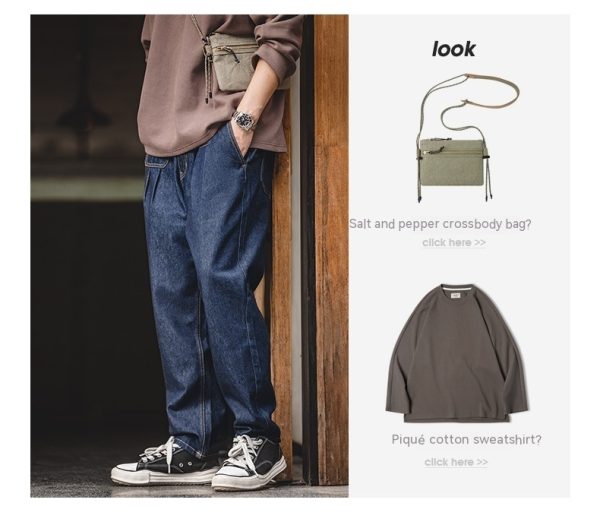 ⁦Vintage Denim Washed Elastic Waist Loose Jeans Cityboy Wide Leg Tapered Pants Men⁩ - الصورة ⁦8⁩