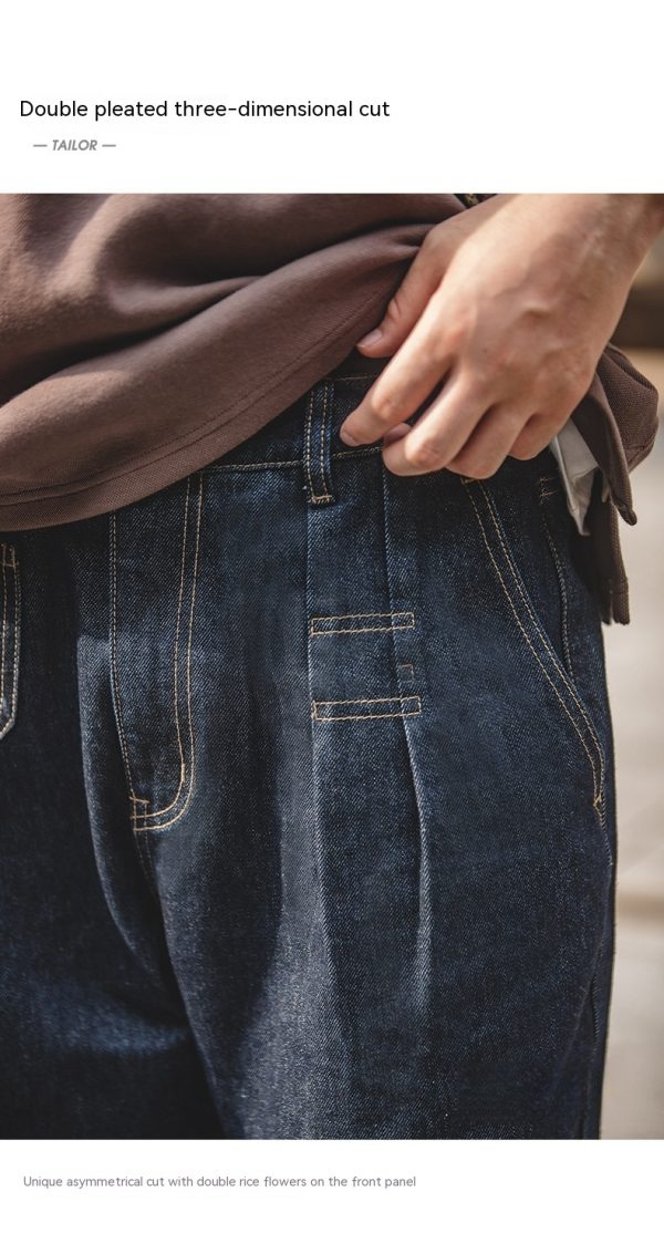 ⁦Vintage Denim Washed Elastic Waist Loose Jeans Cityboy Wide Leg Tapered Pants Men⁩ - الصورة ⁦9⁩