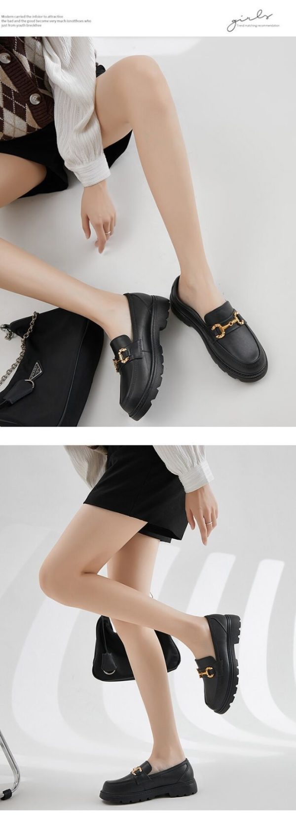 ⁦Women's British Style Retro Small Golden Button Round Toe PVC Slip-on Platform Shoes⁩ - الصورة ⁦10⁩