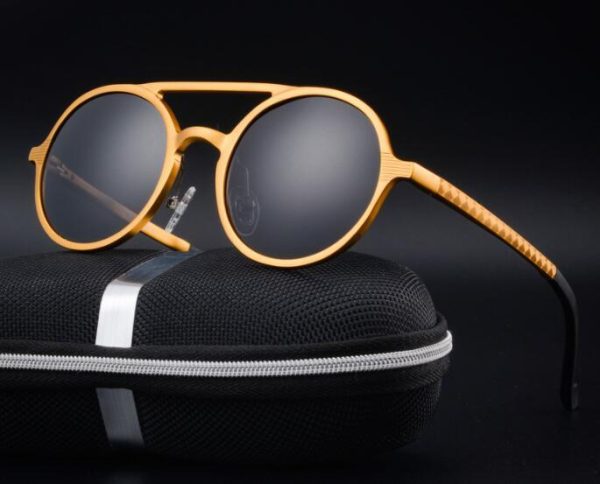 ⁦Retro Aluminum Magnesium Sunglasses Polarized Lens Vintage Eyewear Accessories Sun Glasses Driving Men Round Sunglasses⁩ - الصورة ⁦4⁩