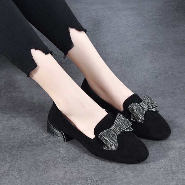 ⁦All-matching Round Toe Rhinestone Bow Leather Shoes⁩ - الصورة ⁦4⁩