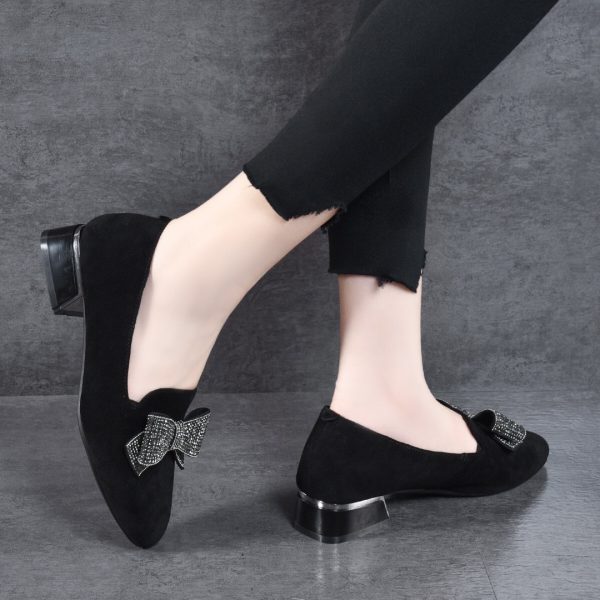 ⁦All-matching Round Toe Rhinestone Bow Leather Shoes⁩ - الصورة ⁦10⁩