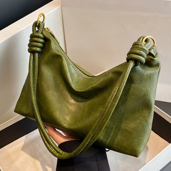 ⁦Women's High-end Soft Leather Textured Shoulder Geometric Wide Shoulder Strap Crossbody Bag⁩ - الصورة ⁦3⁩