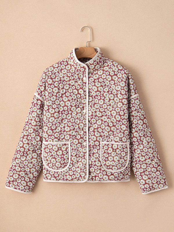 ⁦Autumn And Winter Cotton Printed Contrast Color Women's Cotton Coat⁩ - الصورة ⁦3⁩