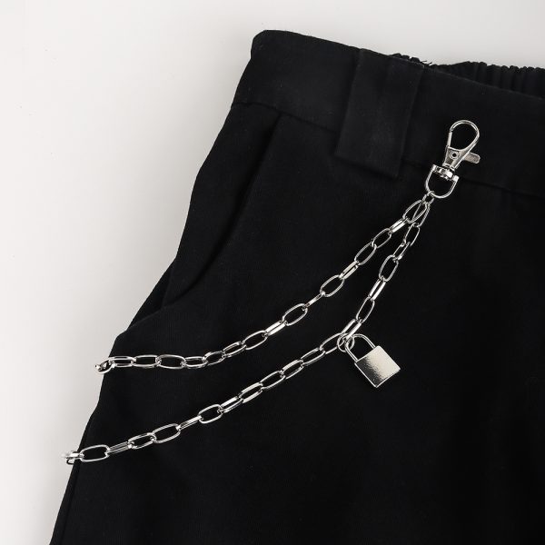 ⁦Double Metal Lockhead Chain Hip Hop Men And Women With Silver Punk Hollowed-out Chain Bundy Hip Hop Jeans Accessories⁩ - الصورة ⁦4⁩