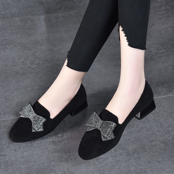 ⁦All-matching Round Toe Rhinestone Bow Leather Shoes⁩ - الصورة ⁦7⁩