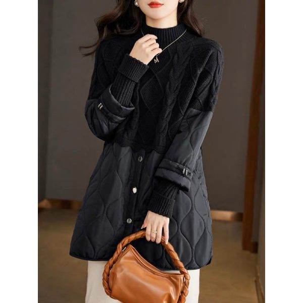⁦Women's New Winter Cotton-padded Clothes Splicing Knitwear⁩ - الصورة ⁦3⁩