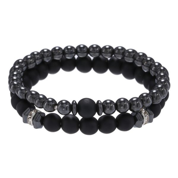 ⁦European And American Jewelry 8mm Black Frosted Copper Bead Spot Drill Spacer Elastic Set Bracelet Accessories Wholesale Men⁩ - الصورة ⁦3⁩