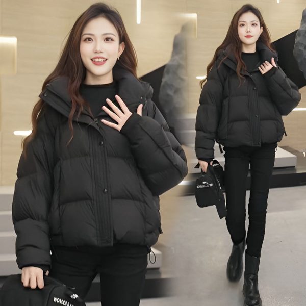 ⁦Women's Short Cotton Jacket Hooded Loose Coat⁩ - الصورة ⁦6⁩