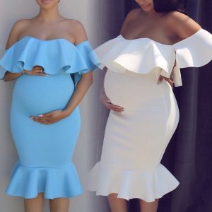 Women Elastic Pregnant Women Ruffles Dress