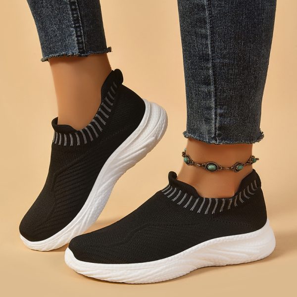 ⁦Striped Flat Sneakers Fashion Lightweight Breathable Socks Flats Shoes For Women Slip On Sports Shoes⁩ - الصورة ⁦3⁩