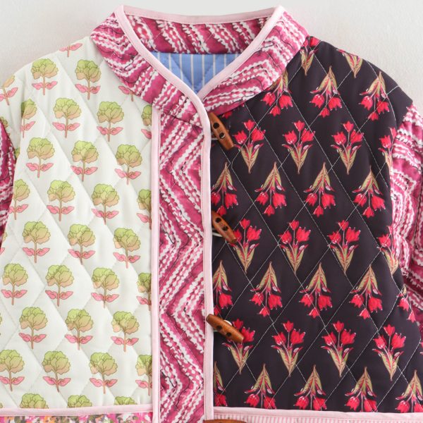 ⁦All-matching Printed Stitching Loose Casual Long Sleeves Cotton Coat Jacket⁩ - الصورة ⁦3⁩