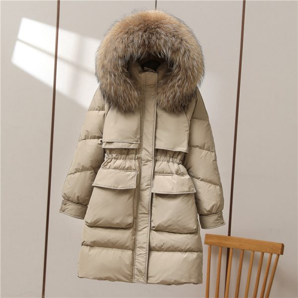 ⁦Big Fur Collar White Duck Down Jacket Overknee Thickened Winter Coat⁩ - الصورة ⁦5⁩