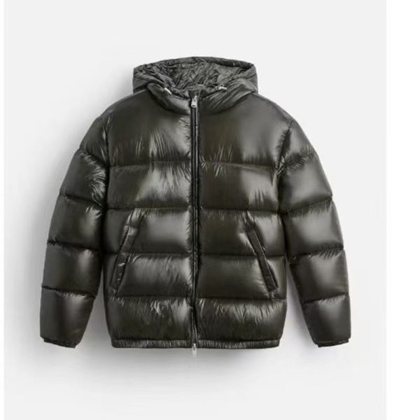 ⁦Black Hooded Cotton Jacket Casual⁩ - الصورة ⁦3⁩