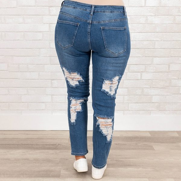 ⁦Women's Summer Plus Size Worn Fashion Jeans Women⁩ - الصورة ⁦6⁩